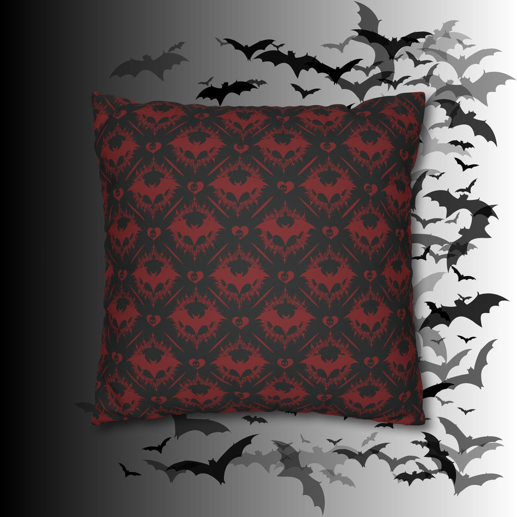 Gothic Bat Diamond Pattern Throw Pillow — Midnight Black Dark Home Decor