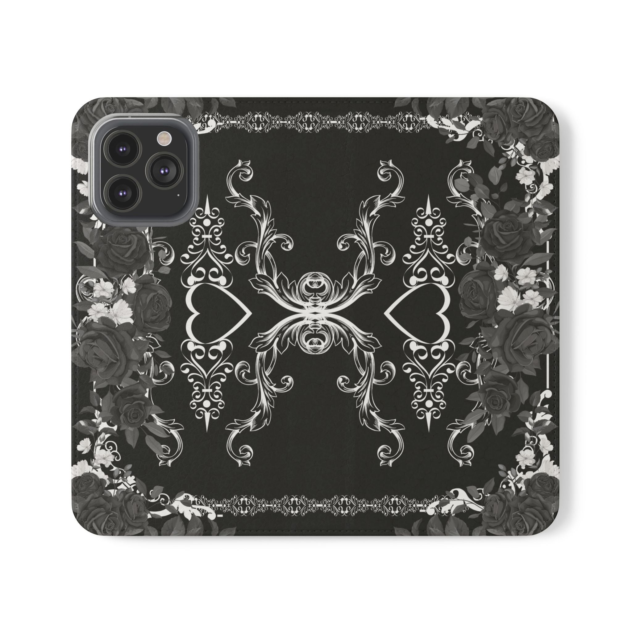 Romantic Goth Wallet Flip Case - Goth Botanical Phone Case
