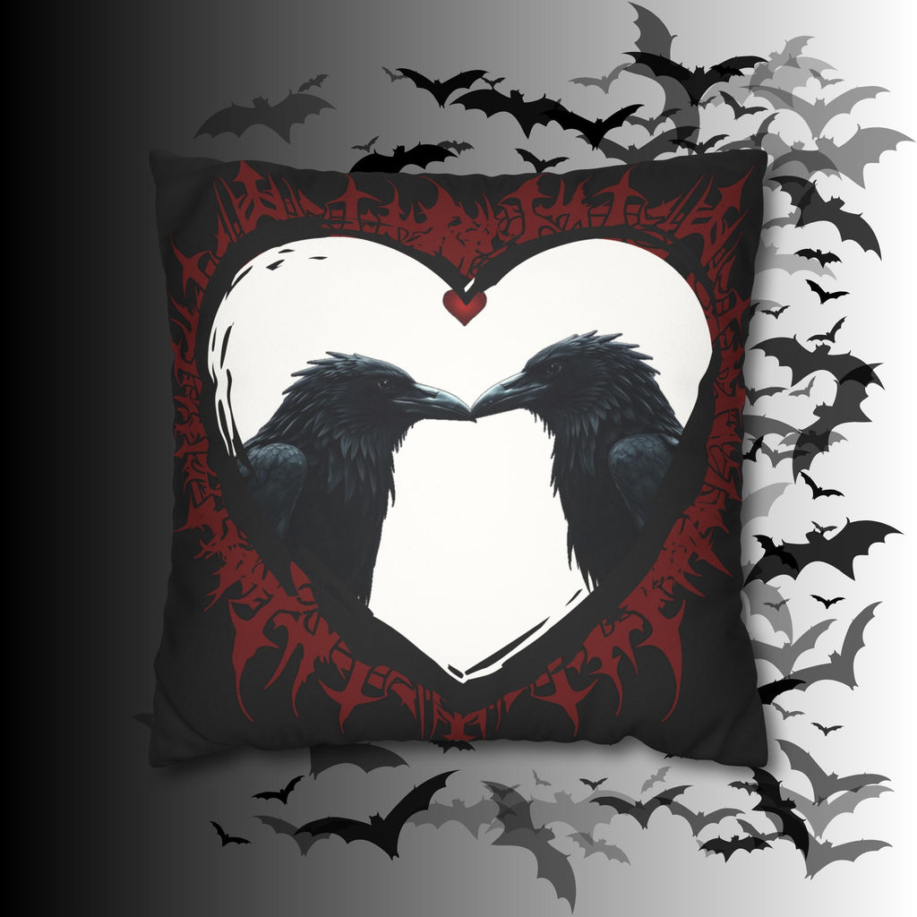 Gothic Ravens Love Heart Throw Pillow — Dark Valentine Gothic Home Decor