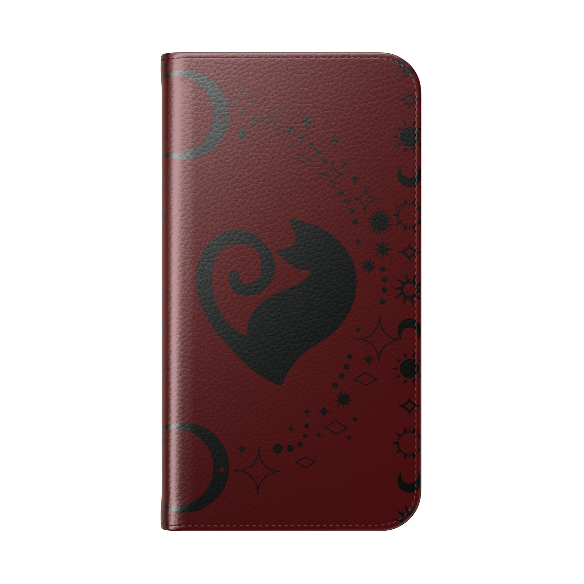 Dark Academia Celestial Black Cat Flip Wallet Case for iPhone and Samsung Galaxy Phones