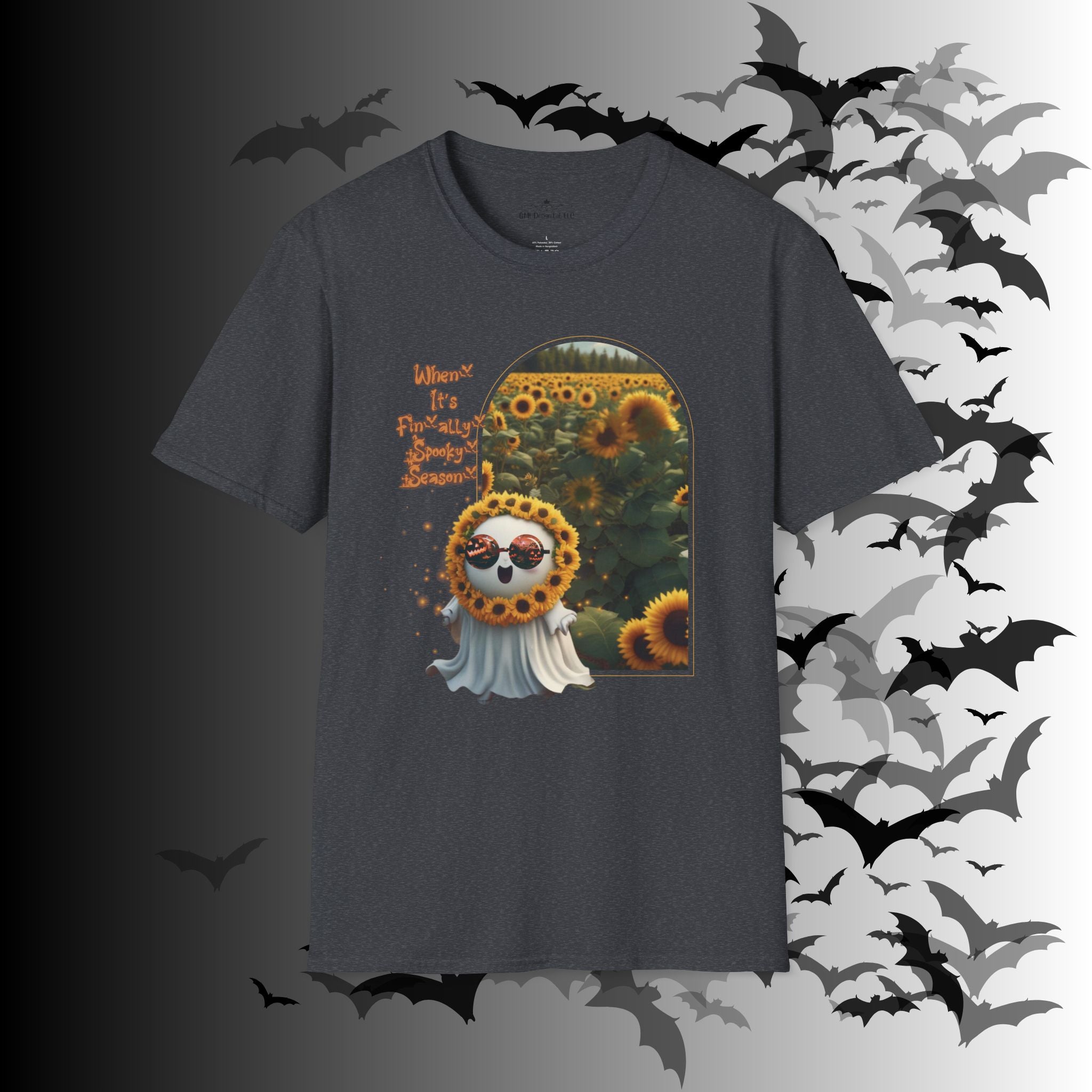 "When It's Finally Spooky Season" Ghost Sunflower T-Shirt — Halloween Tee