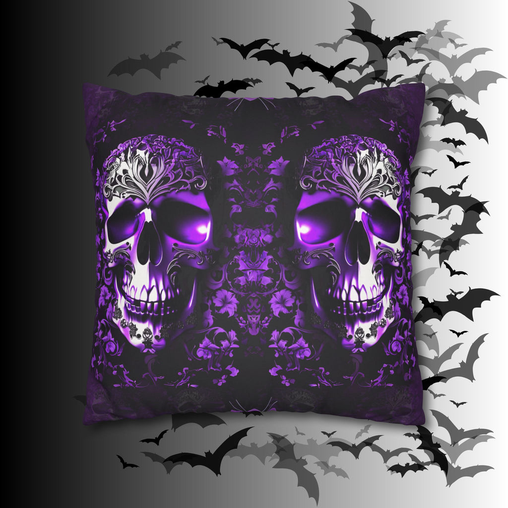 Purple Gothic Skull Throw Pillow — Damask Dark Home Decor