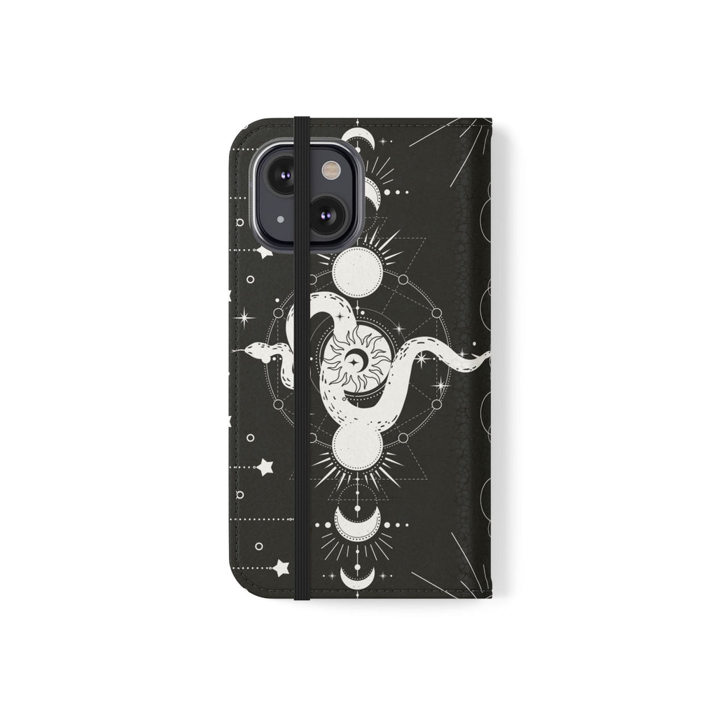Gothic Style Celestial Snake Moon Phases Wallet Flip PhoneCase - Celestial Style Phone Case for iPhone and Samsung - Moon Phases Wallet Case
