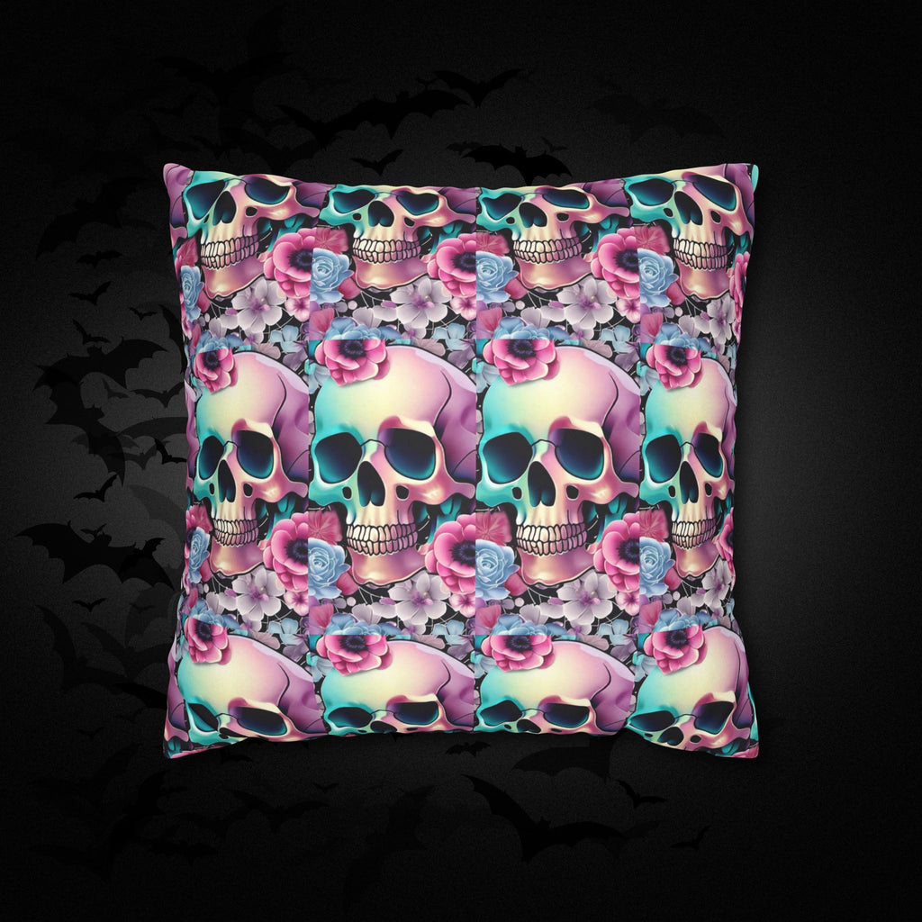 Pastel Goth Floral Skull Throw Pillow — Dark Floral Emo Home Decor