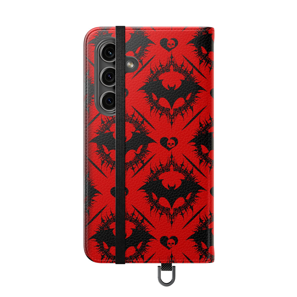 Gothic Bat Wallet Flip Case - Elegant Goth Phone Wallet - Bat Pattern Flip Case - Gothic Phone Case - Stylish Wallet Phone Case