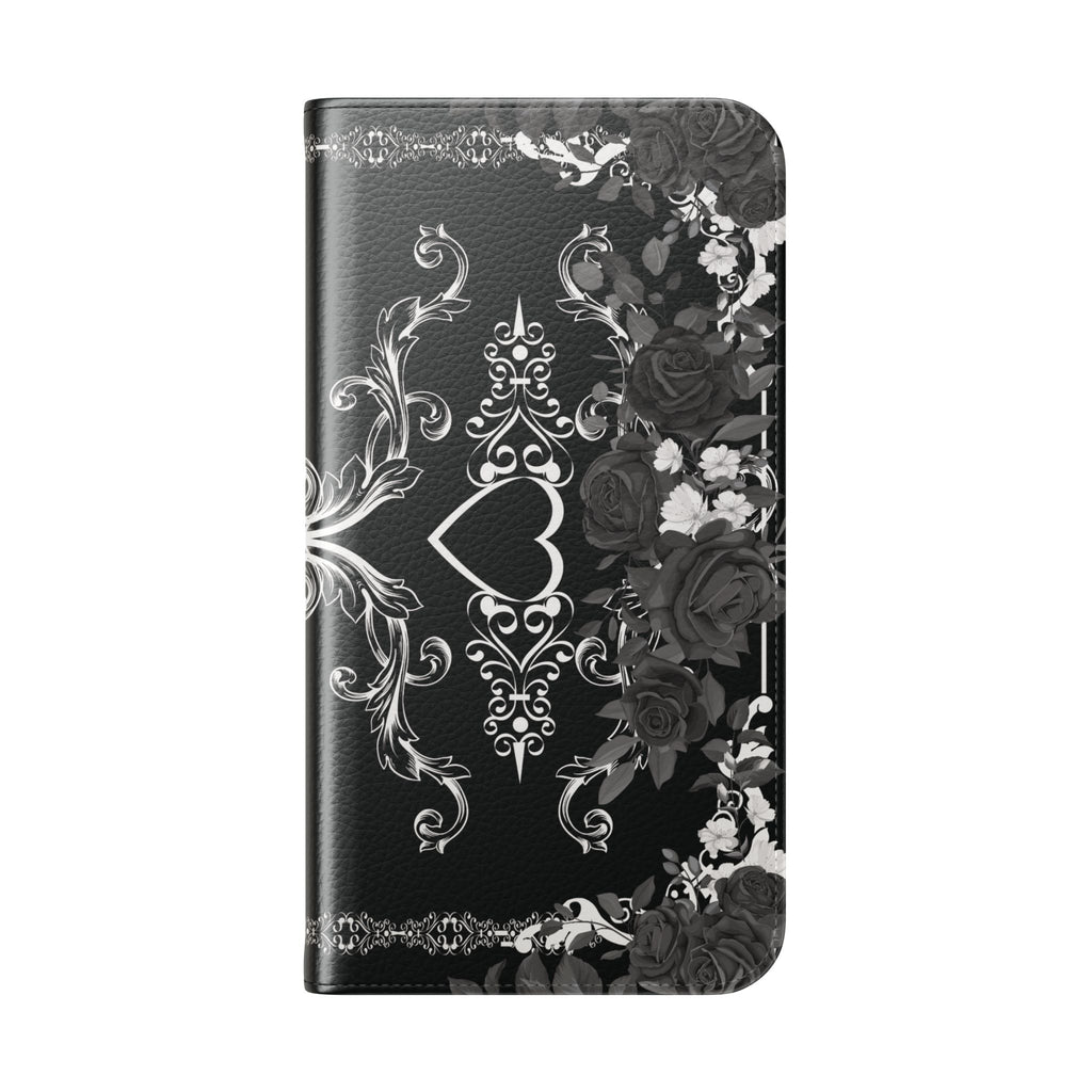 Romantic Goth Wallet Flip Case - Goth Botanical Phone Case