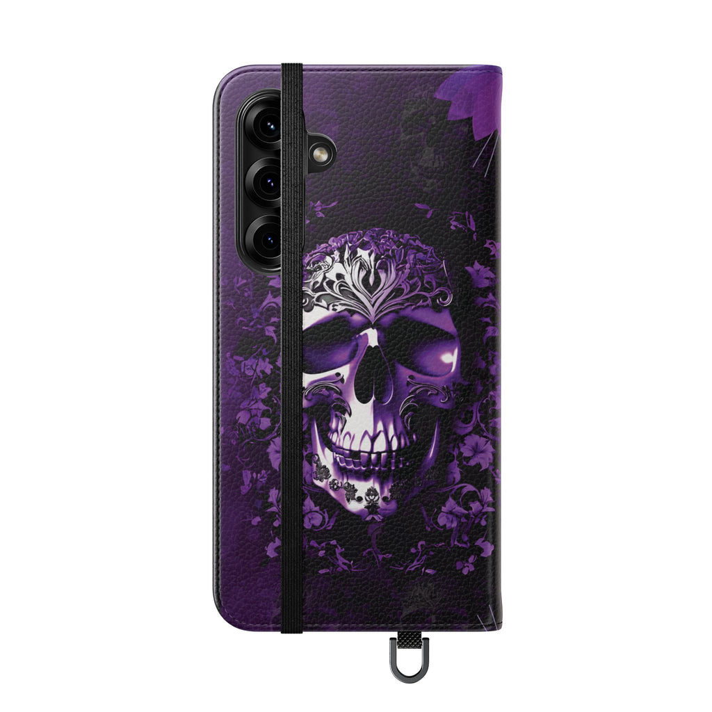 Purple Pastel Goth Skull Flip Wallet Phone Case - Skull Wallet Case for Samsung iPhone - Gothic Style Skull Wallet Phone Cases