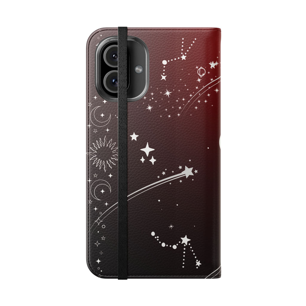 Gothic Celestial Black and Red Flip Wallet Case for iPhone and Samsung Galaxy Phones