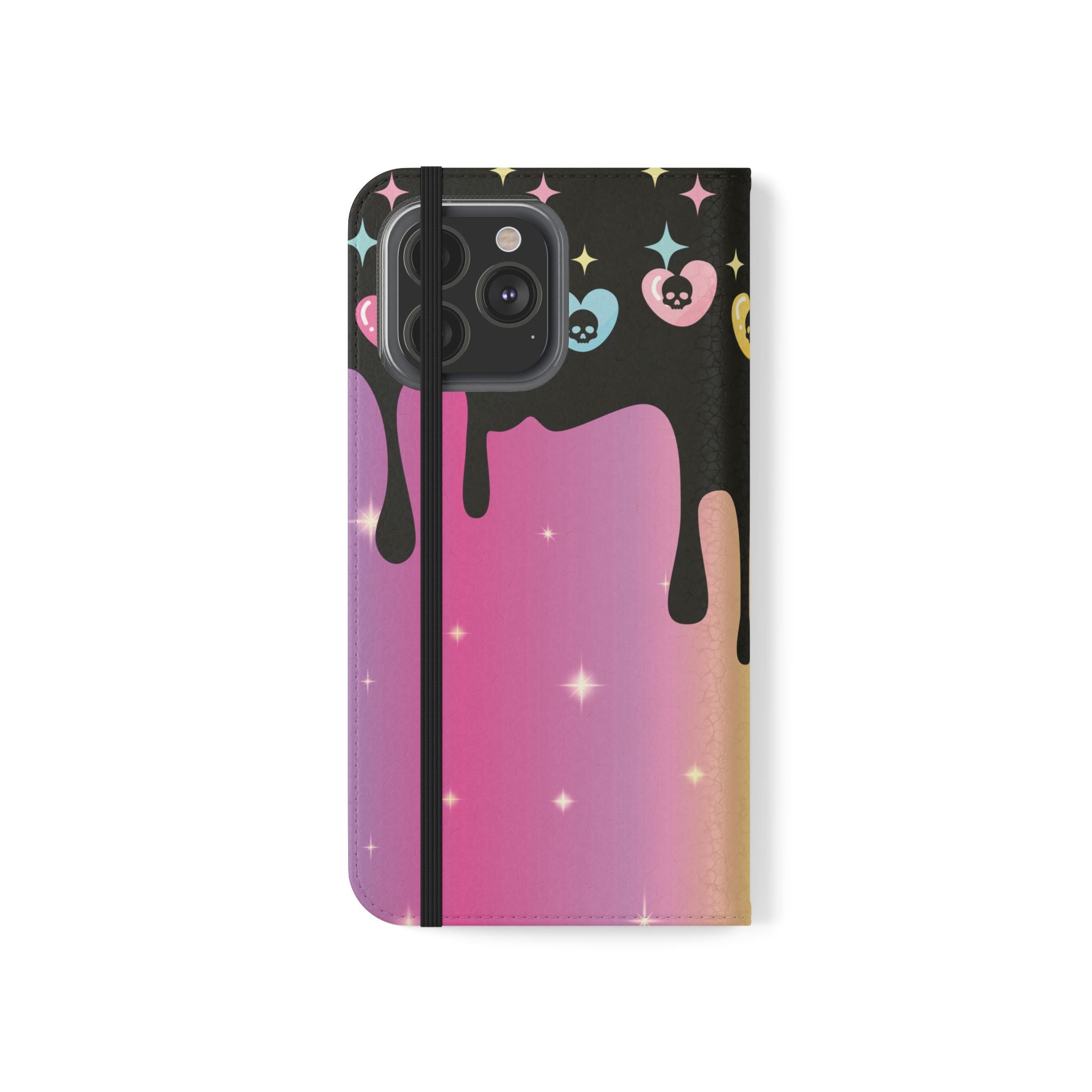 Pastel Goth Drippy Rainbow Skulls Flip Wallet Phone Case - Wallet Case for Samsung and iPhone - Gothic Style Wallet Phone Cases
