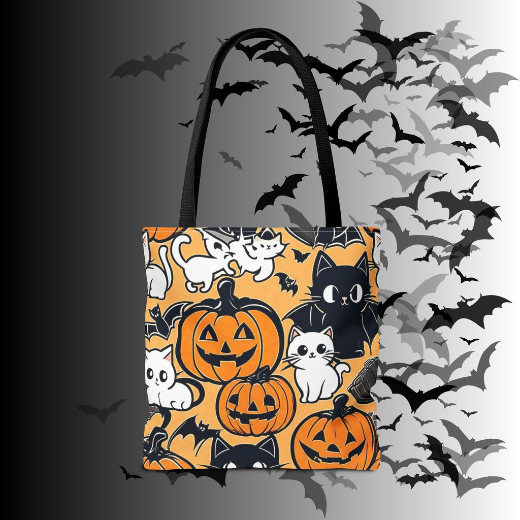 Kawaii Halloween Cat & Pumpkin Tote Bag — Spooky Cute Pattern