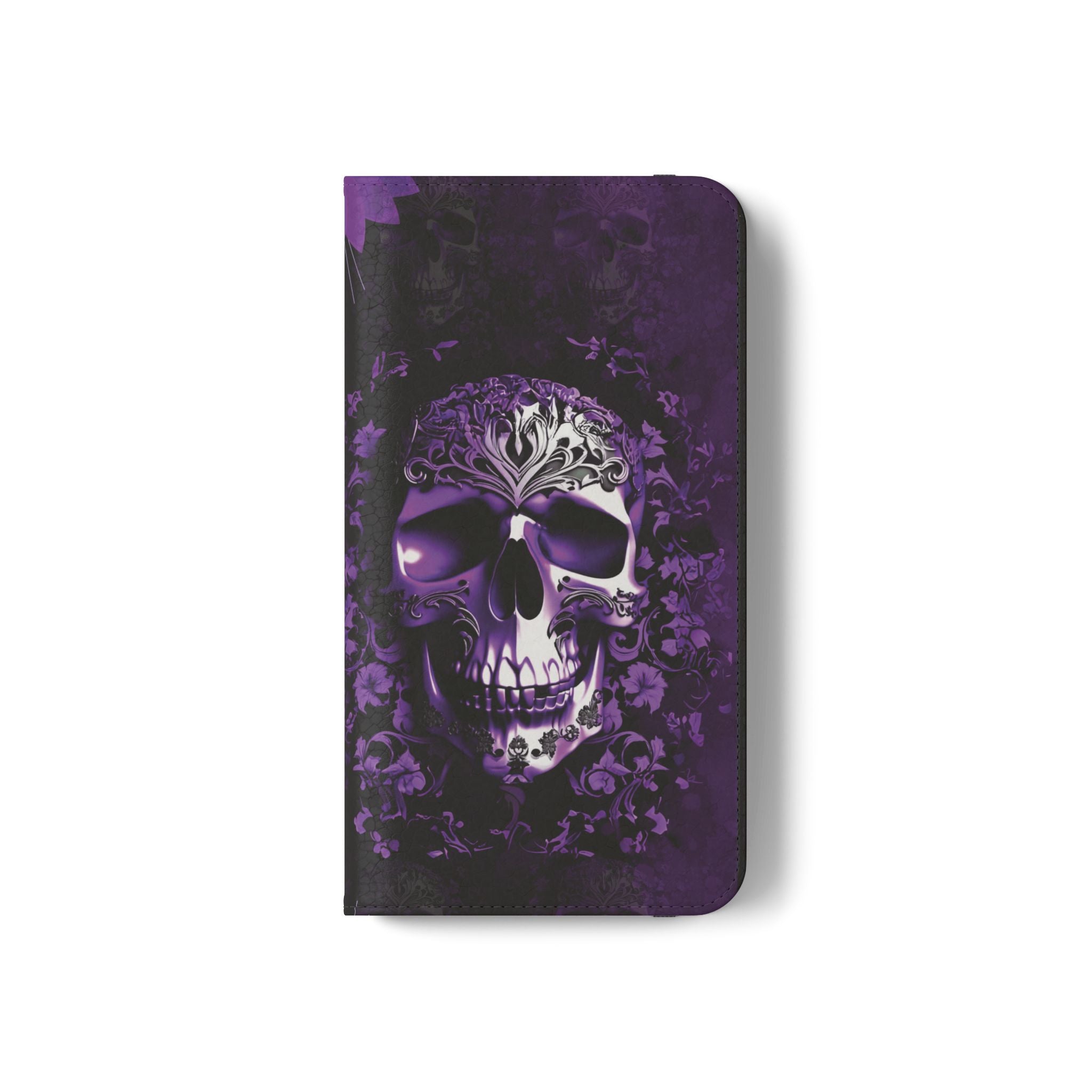 Purple Pastel Goth Skull Flip Wallet Phone Case - Skull Wallet Case for Samsung iPhone - Gothic Style Skull Wallet Phone Cases