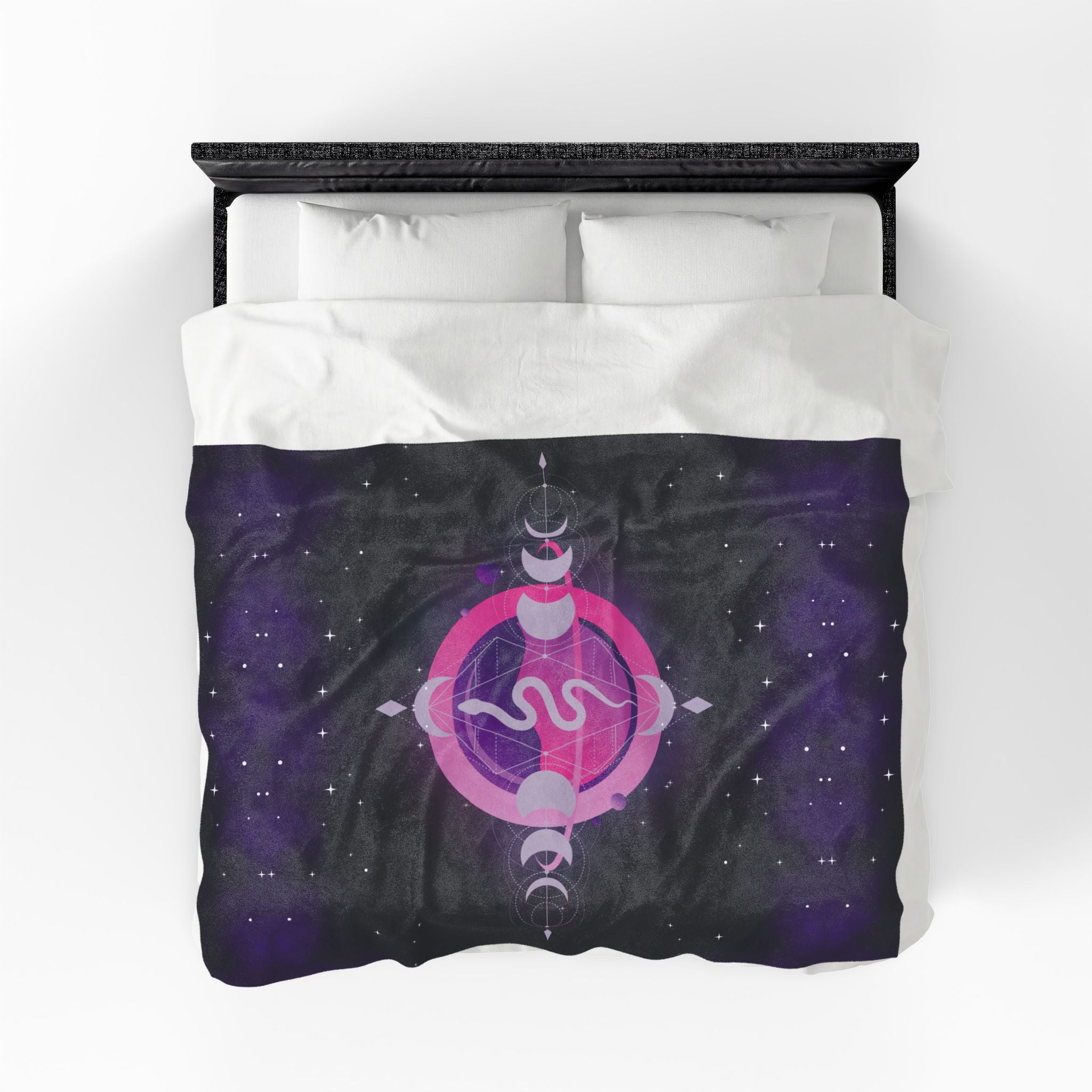 Pastel Goth Celestial Snake Moon Phase Throw Blanket — Pink & Purple Witchy Decor