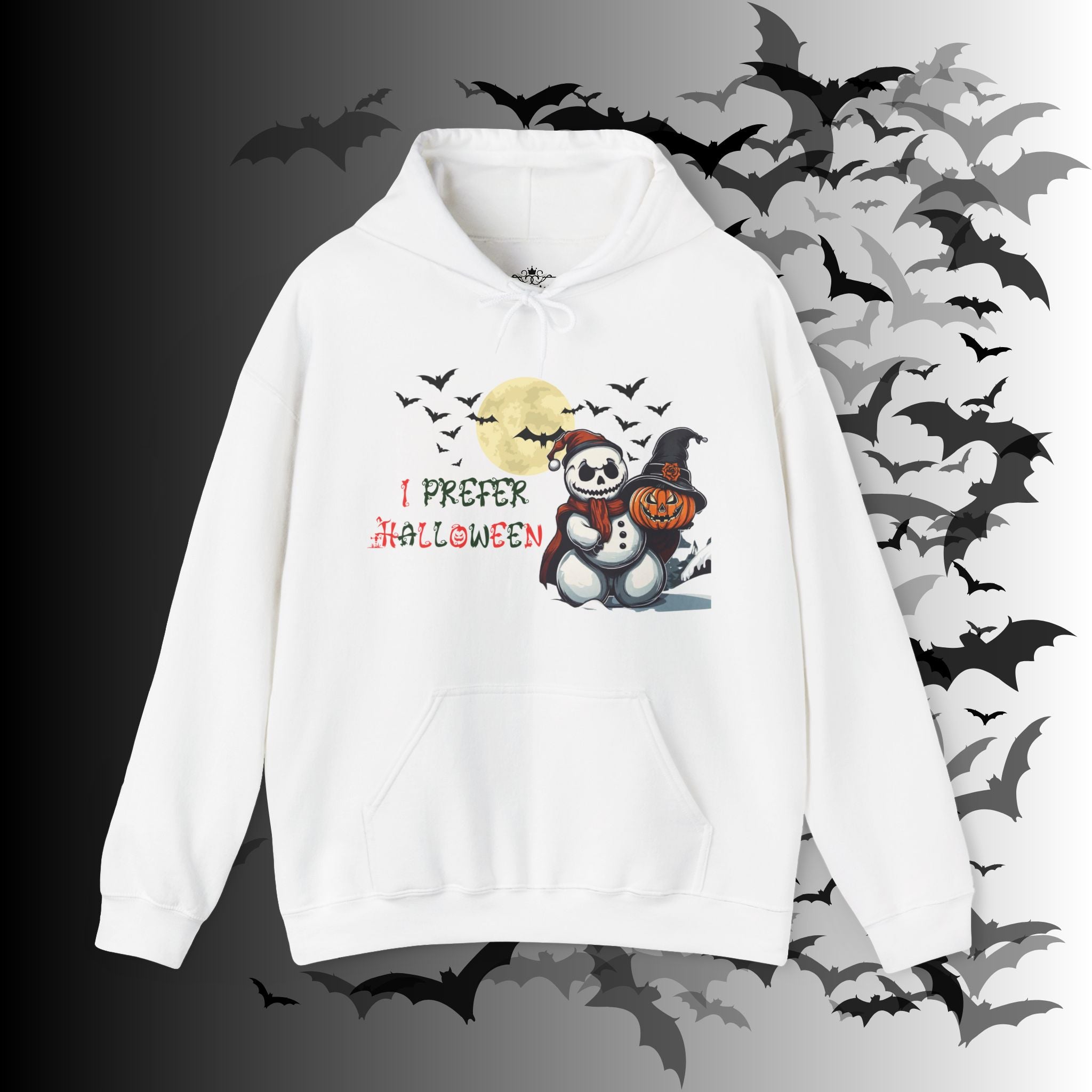 I Prefer Halloween Hoodie — Gothic Christmas Skull Snowman Pumpkin
