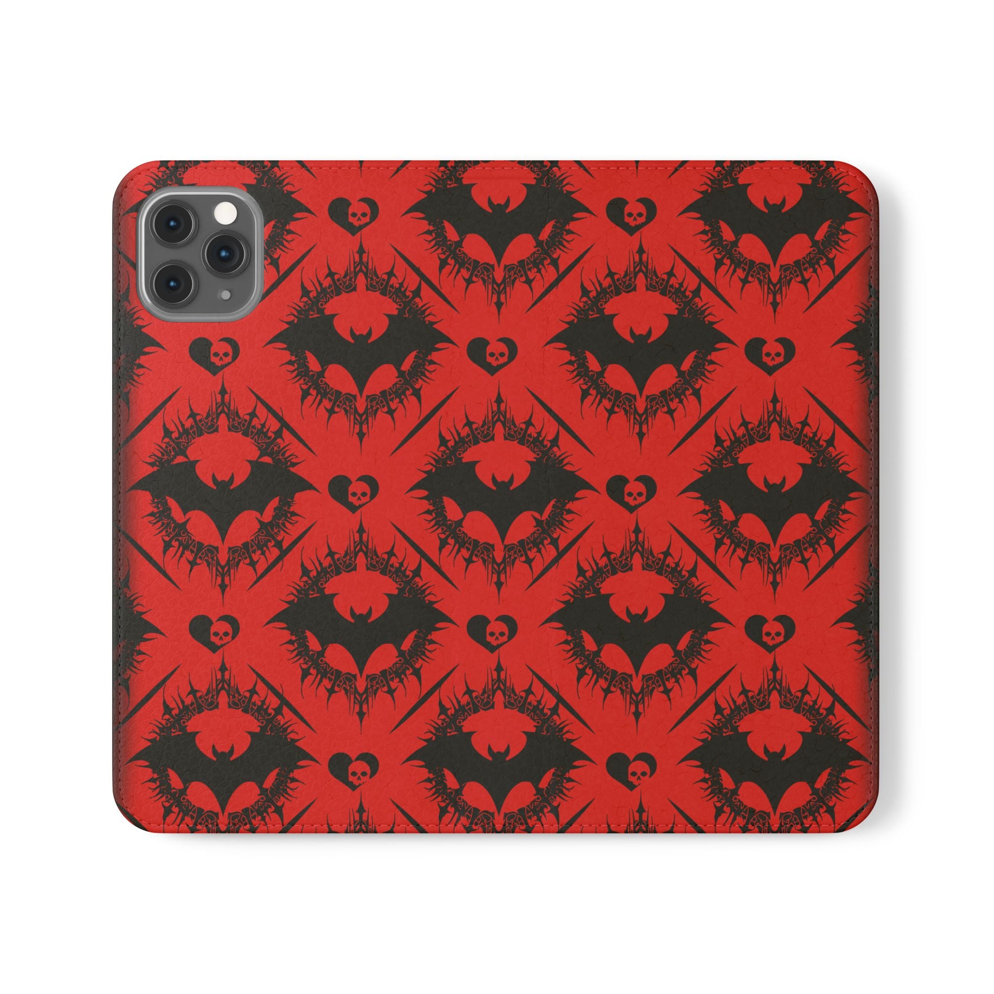 Gothic Bat Wallet Flip Case - Elegant Goth Phone Wallet - Bat Pattern Flip Case - Gothic Phone Case - Stylish Wallet Phone Case