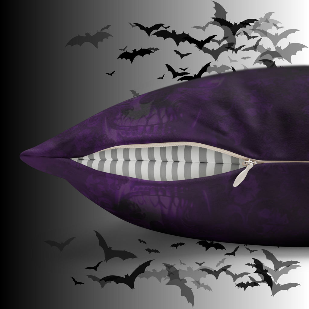 Purple Gothic Skull Throw Pillow — Damask Dark Home Decor