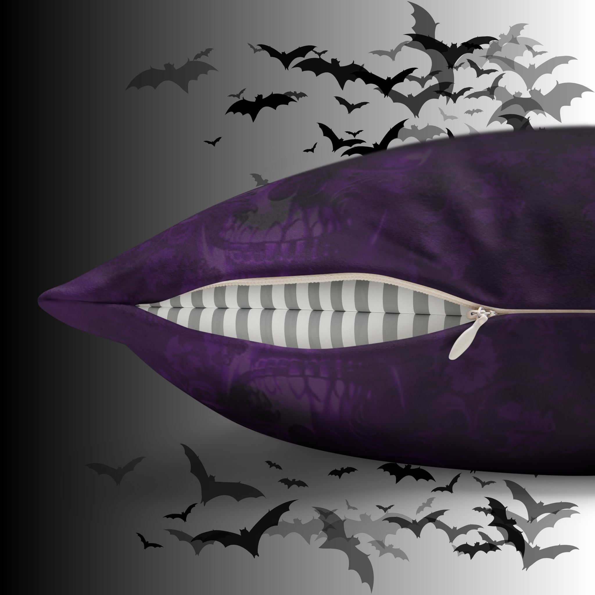 Purple Gothic Skull Throw Pillow — Damask Dark Home Decor