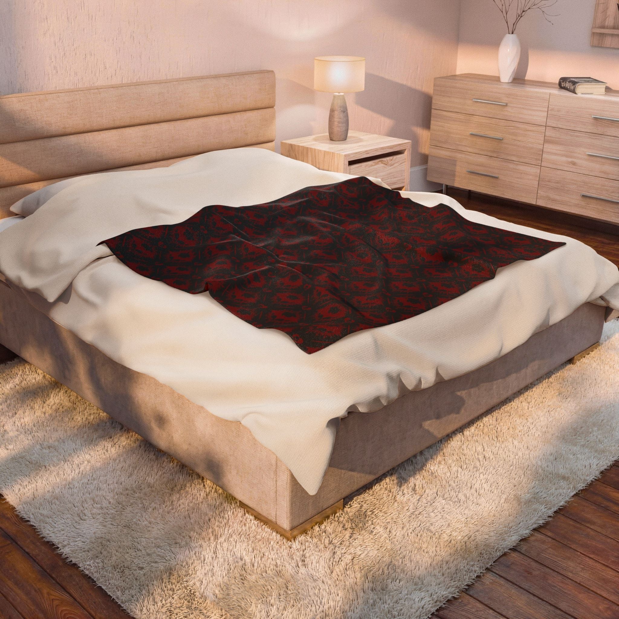 Gothic Bat & Skull Heart Throw Blanket — Dark Romance Home Decor