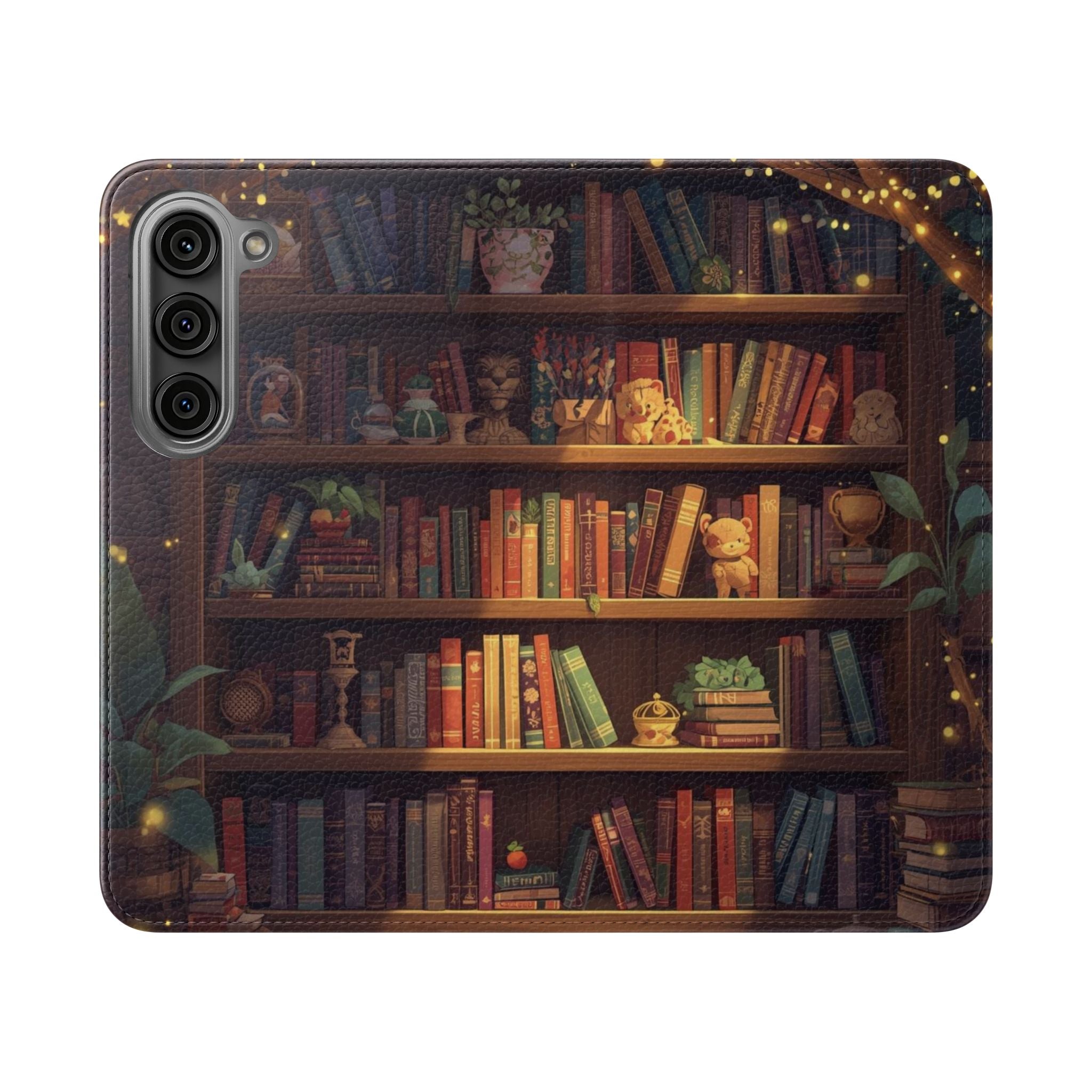 Whimsigoth Bookcase Wallet Flip Case - Romantasy Reader Phone Wallet - Book Pattern Flip Case - Bookish Phone Case