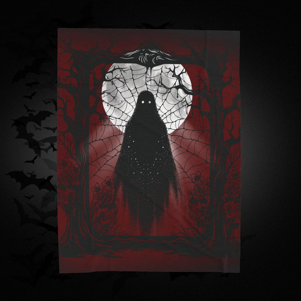 Gothic Ghost Spider Web Throw Blanket — Dark Halloween Home Decor