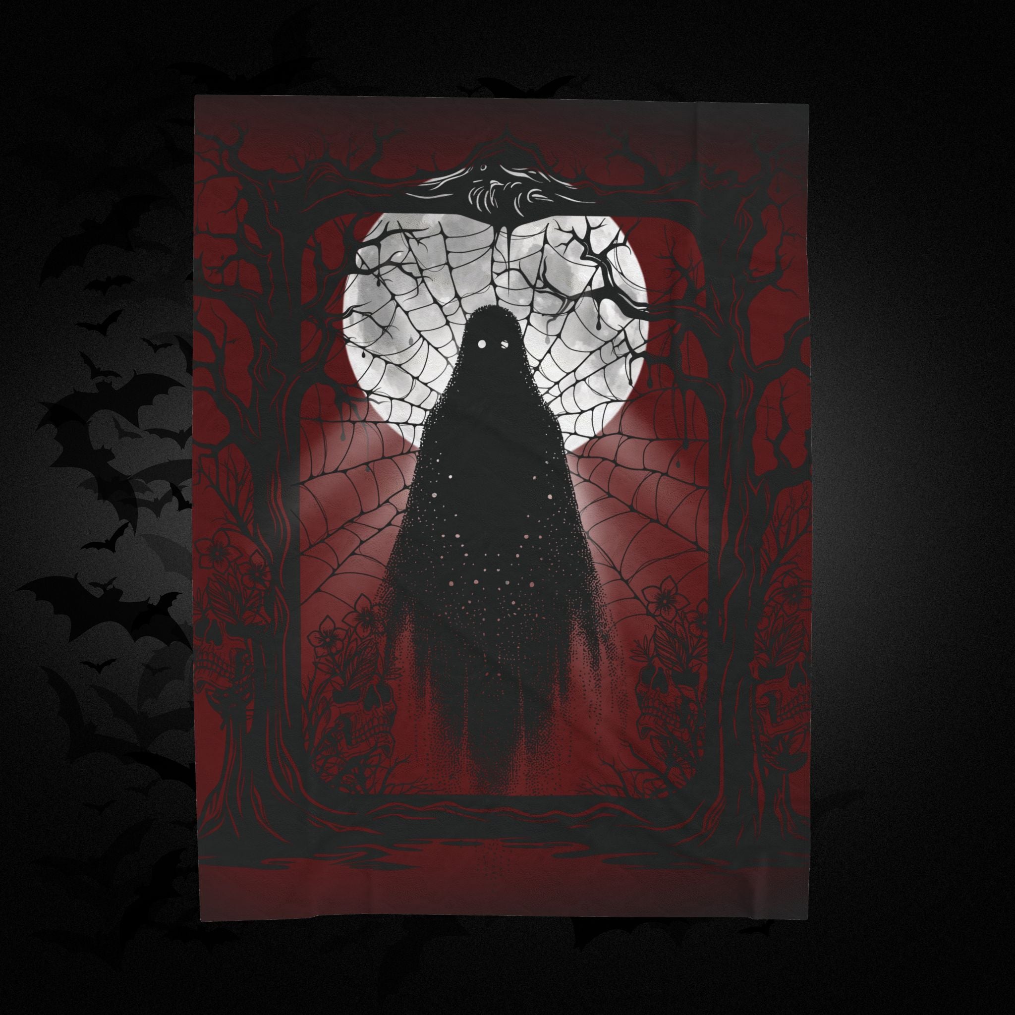 Gothic Ghost Spider Web Throw Blanket — Dark Halloween Home Decor