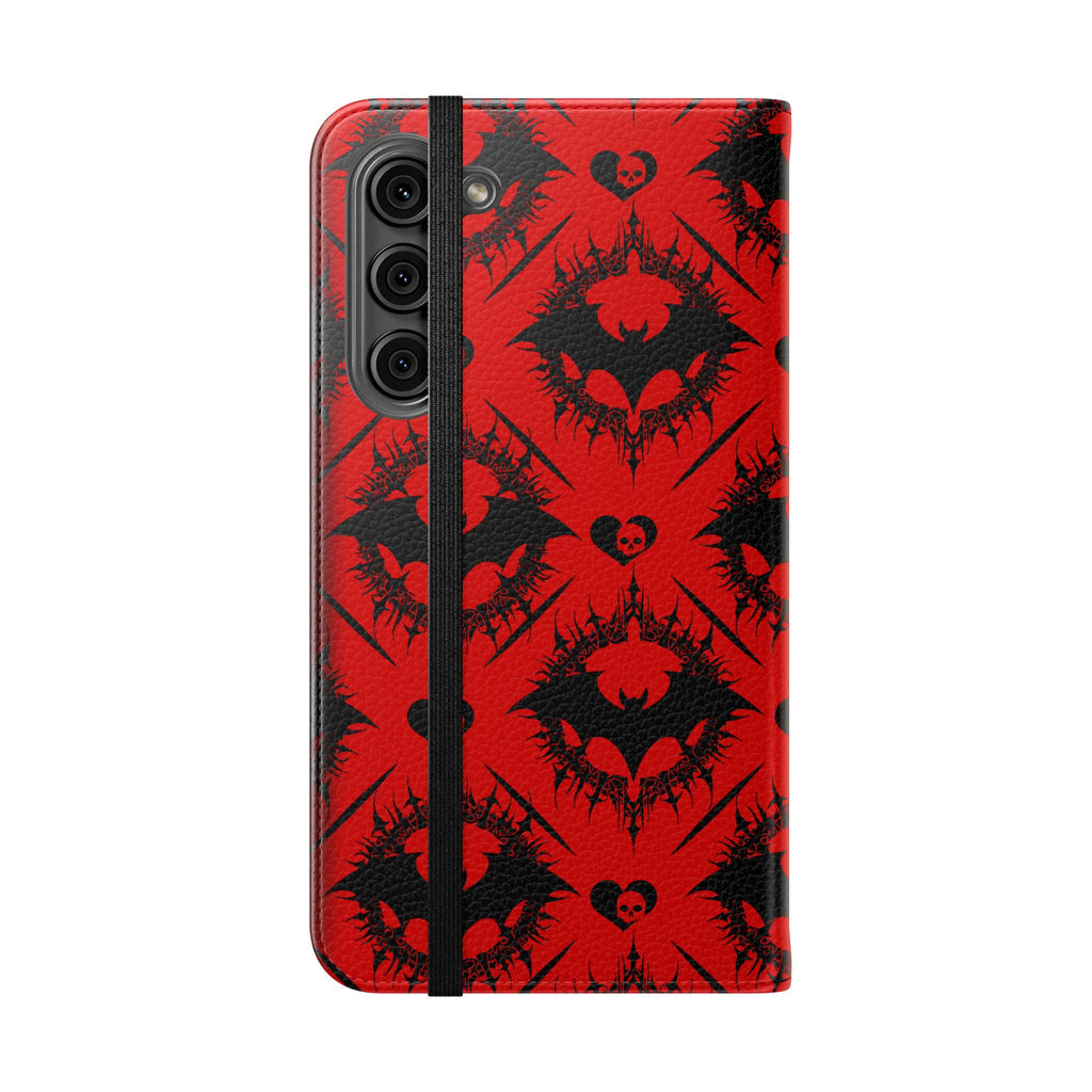 Gothic Bat Wallet Flip Case - Elegant Goth Phone Wallet - Bat Pattern Flip Case - Gothic Phone Case - Stylish Wallet Phone Case
