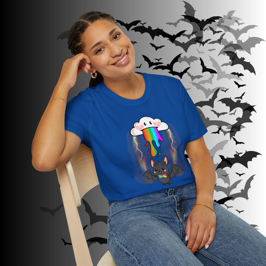Rainbow Vomit Cloud Bat T-Shirt — Kawaii Goth Pride Unisex Tee