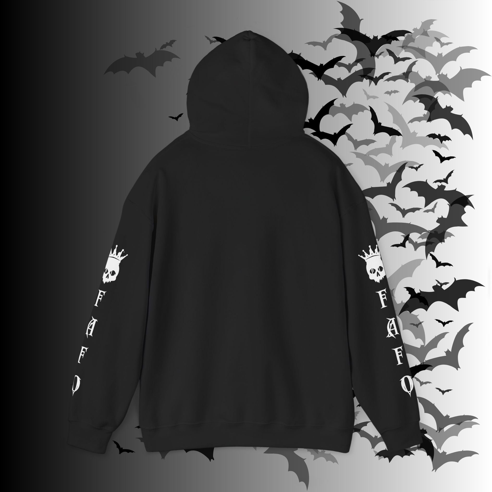 I Identify As a Threat Hoodie — Gothic Skull Sleeve Print FAFO Black