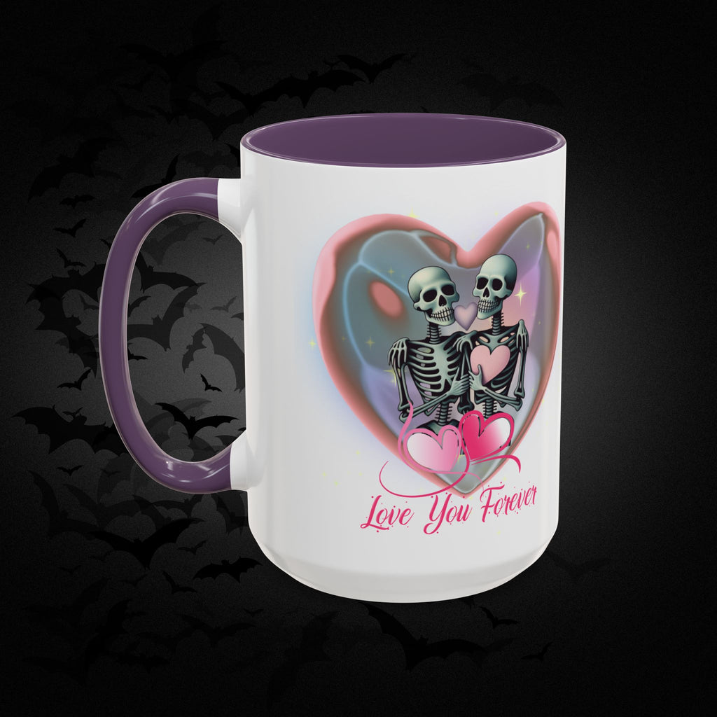 Love You Forever Valloween Coffee Mug — Skeleton Couple Heart Design (11/15oz)