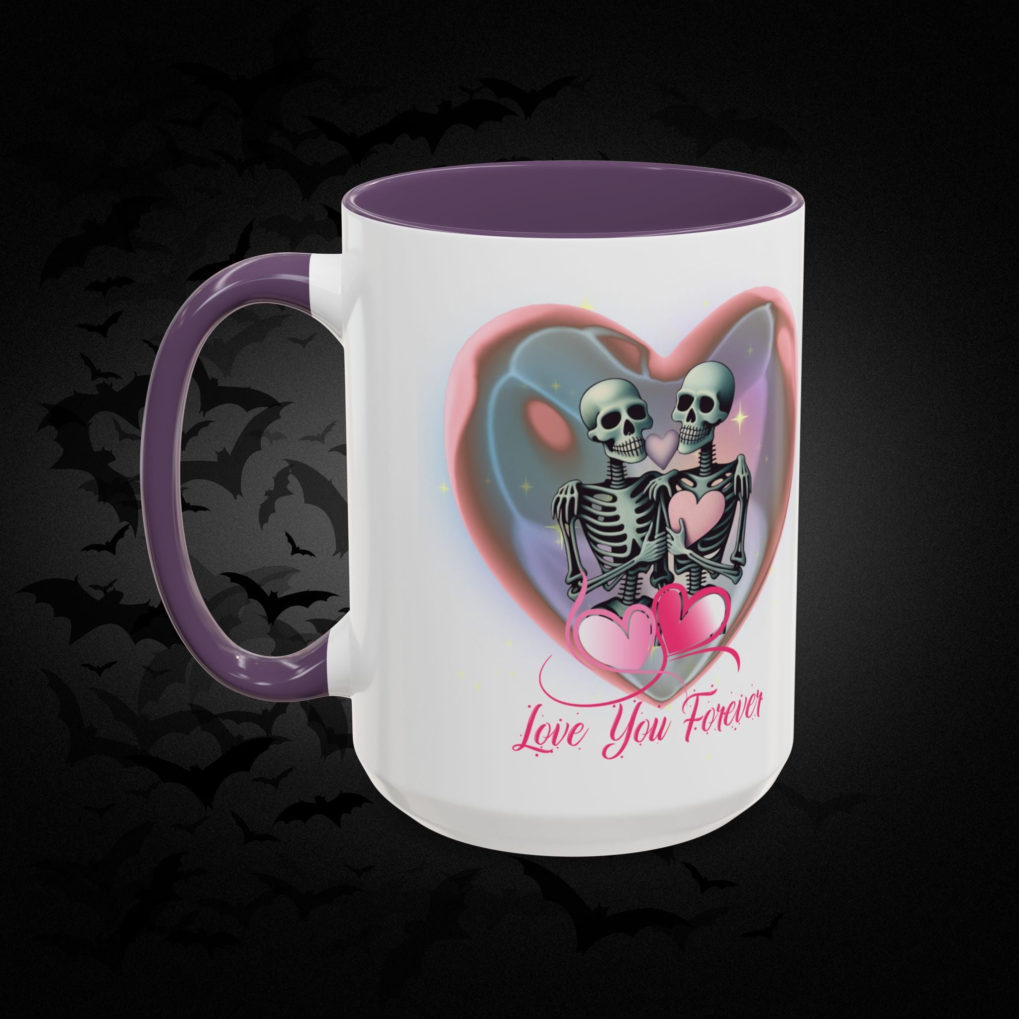 Love You Forever Valloween Coffee Mug — Skeleton Couple Heart Design (11/15oz)