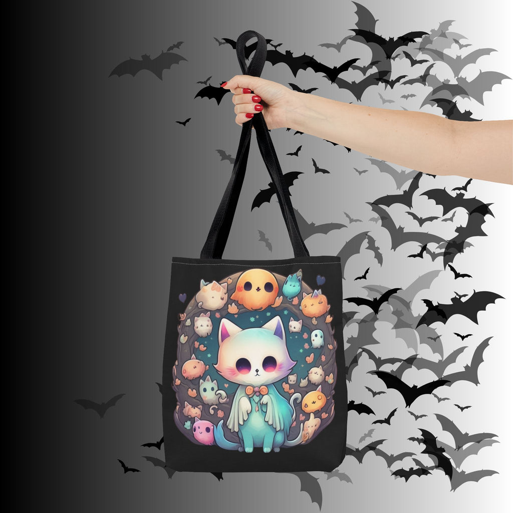 Pastel Goth Ghost Cat Tote Bag — Kawaii Spooky All-Over Print