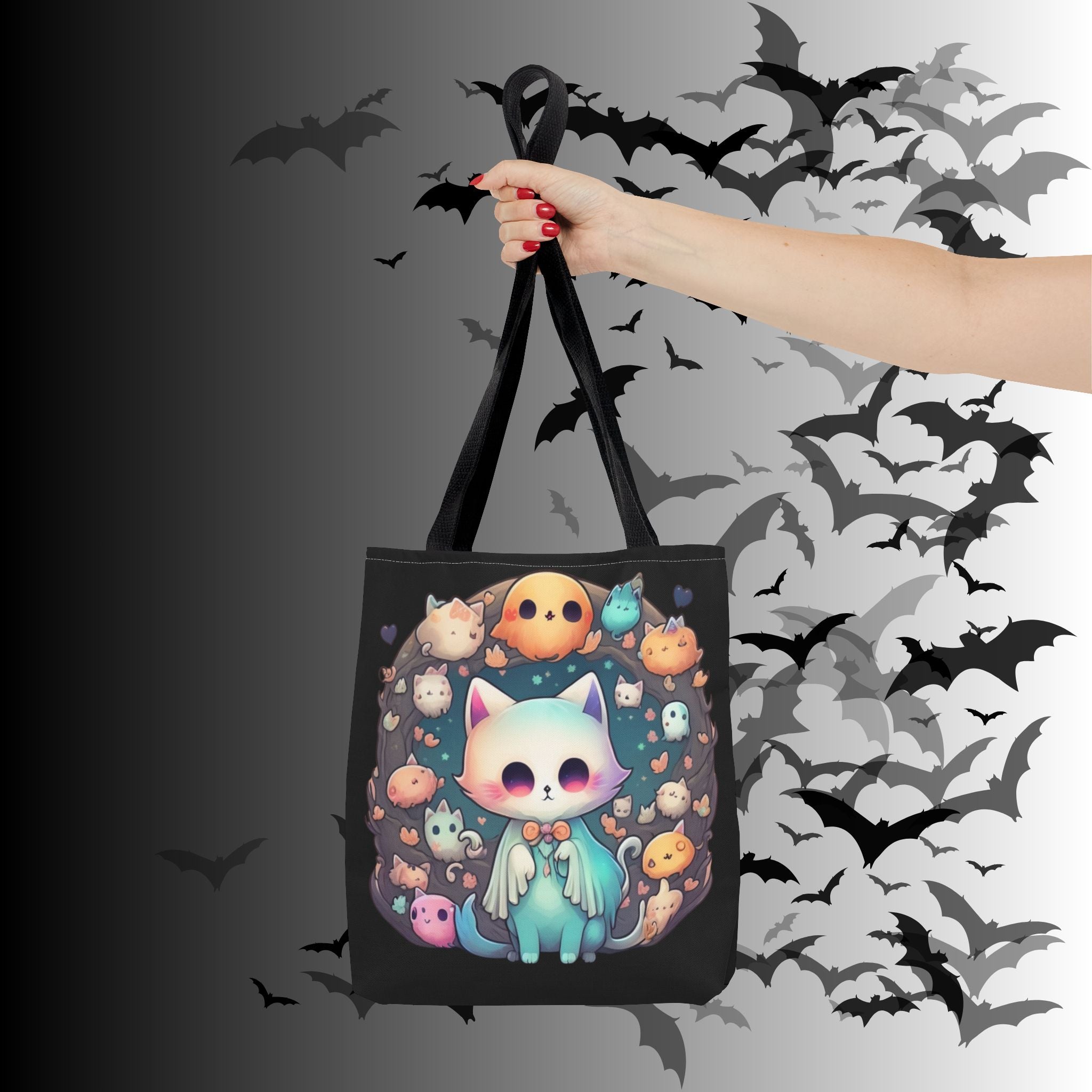 Pastel Goth Ghost Cat Tote Bag — Kawaii Spooky All-Over Print