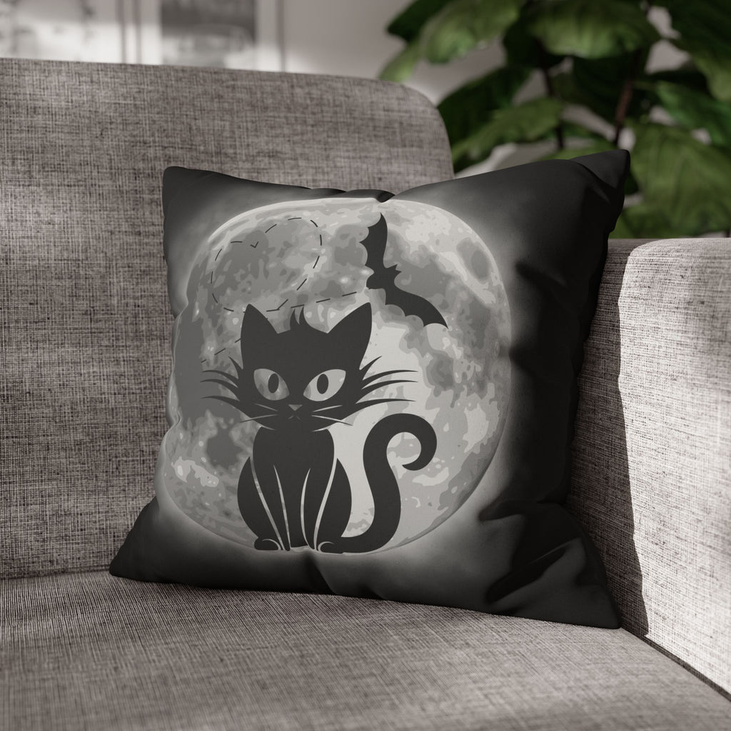 Gothic Black Cat Full Moon Throw Pillow — Bat Dark Home Decor