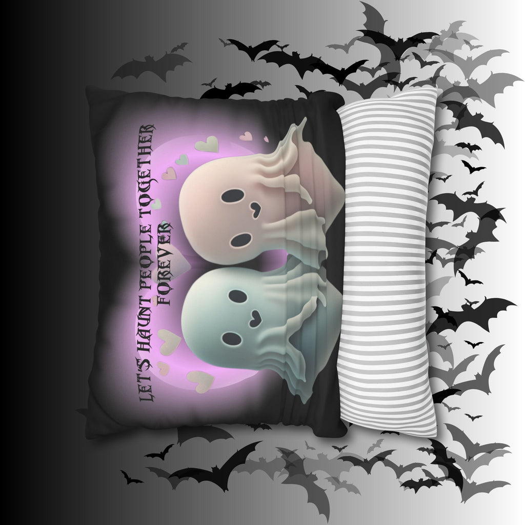 Let's Haunt People Together Forever Ghost Throw Pillow — Gothic Love Halloween Decor