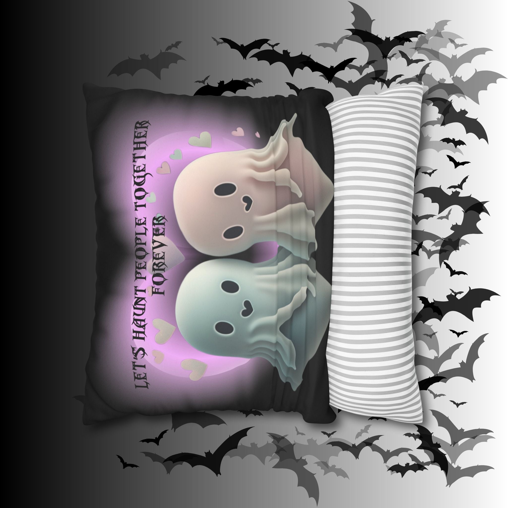 Let's Haunt People Together Forever Ghost Throw Pillow — Gothic Love Halloween Decor