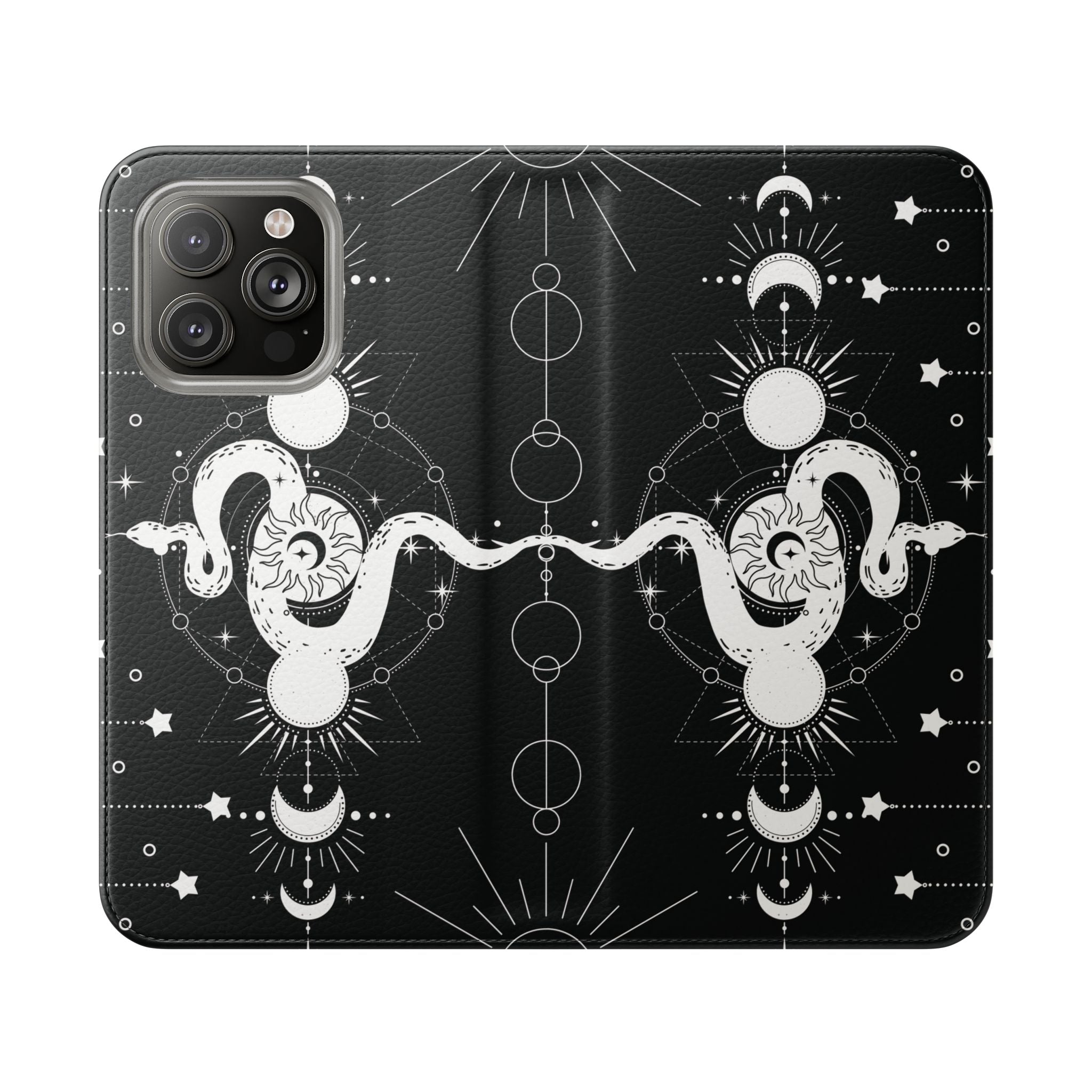 Gothic Style Celestial Snake Moon Phases Wallet Flip PhoneCase - Celestial Style Phone Case for iPhone and Samsung - Moon Phases Wallet Case