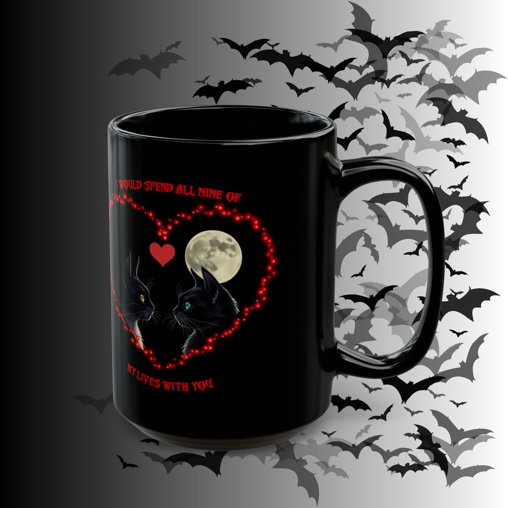 Black Cat Moon Heart Mug — 'I Would Spend All Time Of My Lives With You' Gothic Valentine Coffee Mug