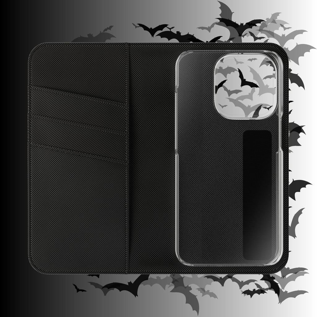 Gothic Bat Wallet Flip Case - Elegant Goth Phone Wallet - Bat Pattern Flip Case - Gothic Phone Case - Stylish Wallet Phone Case