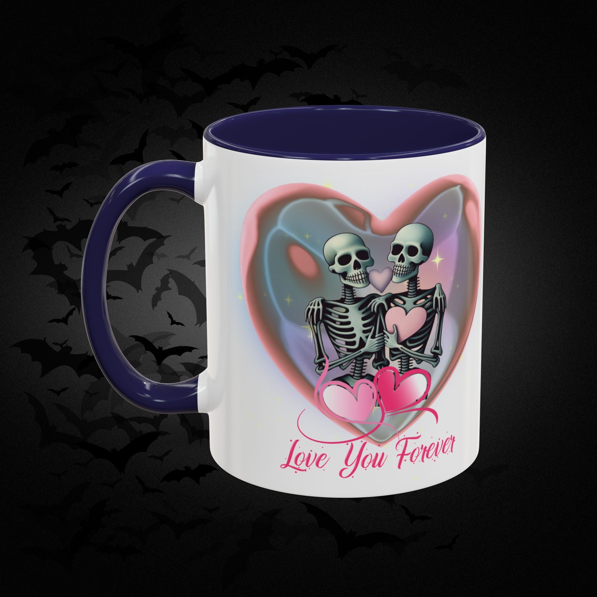 Love You Forever Valloween Coffee Mug — Skeleton Couple Heart Design (11/15oz)