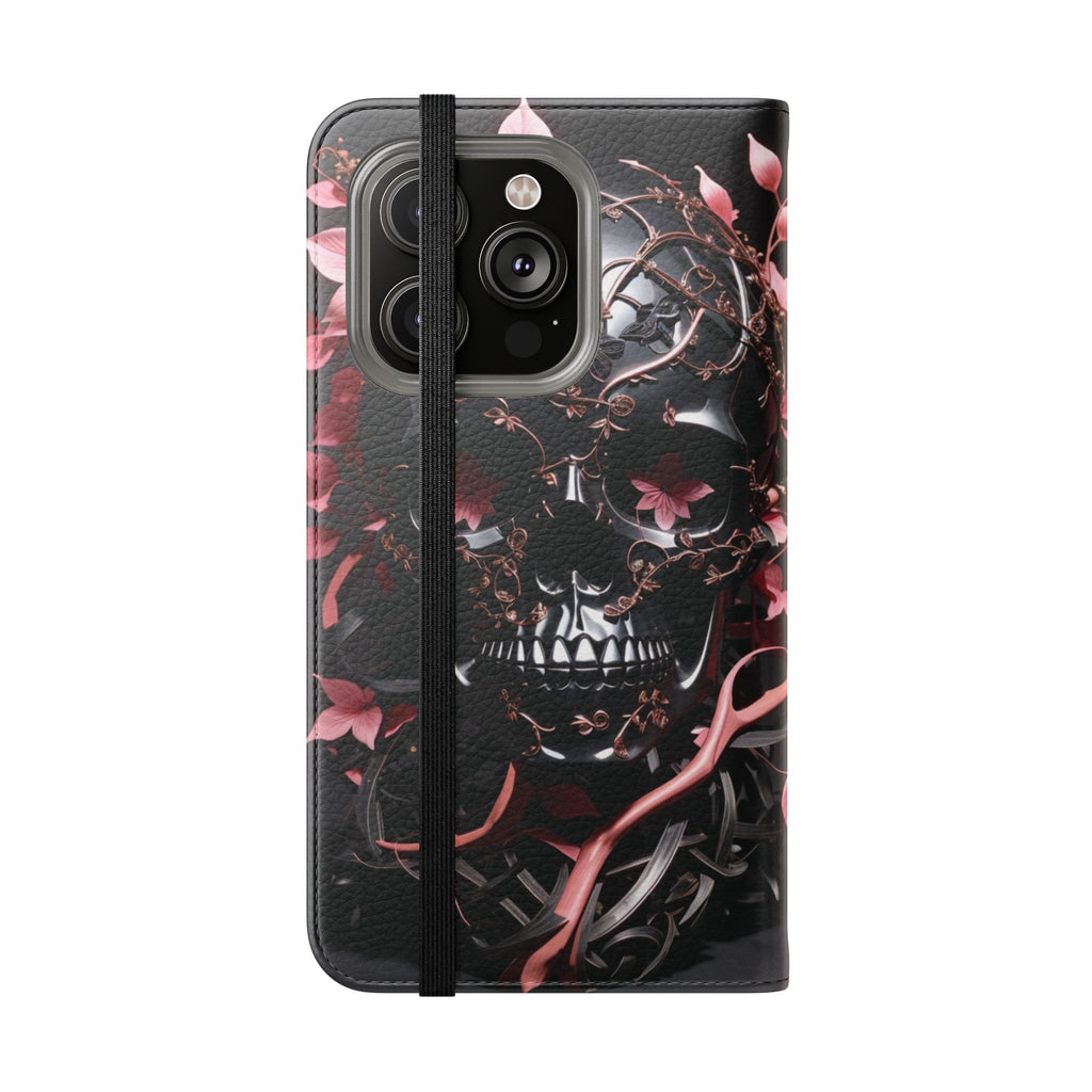 Pink Pastel Goth Skull Flip Wallet Phone Case - Skull Wallet Case for Samsung iPhone - Gothic Style Skull Wallet Phone Cases