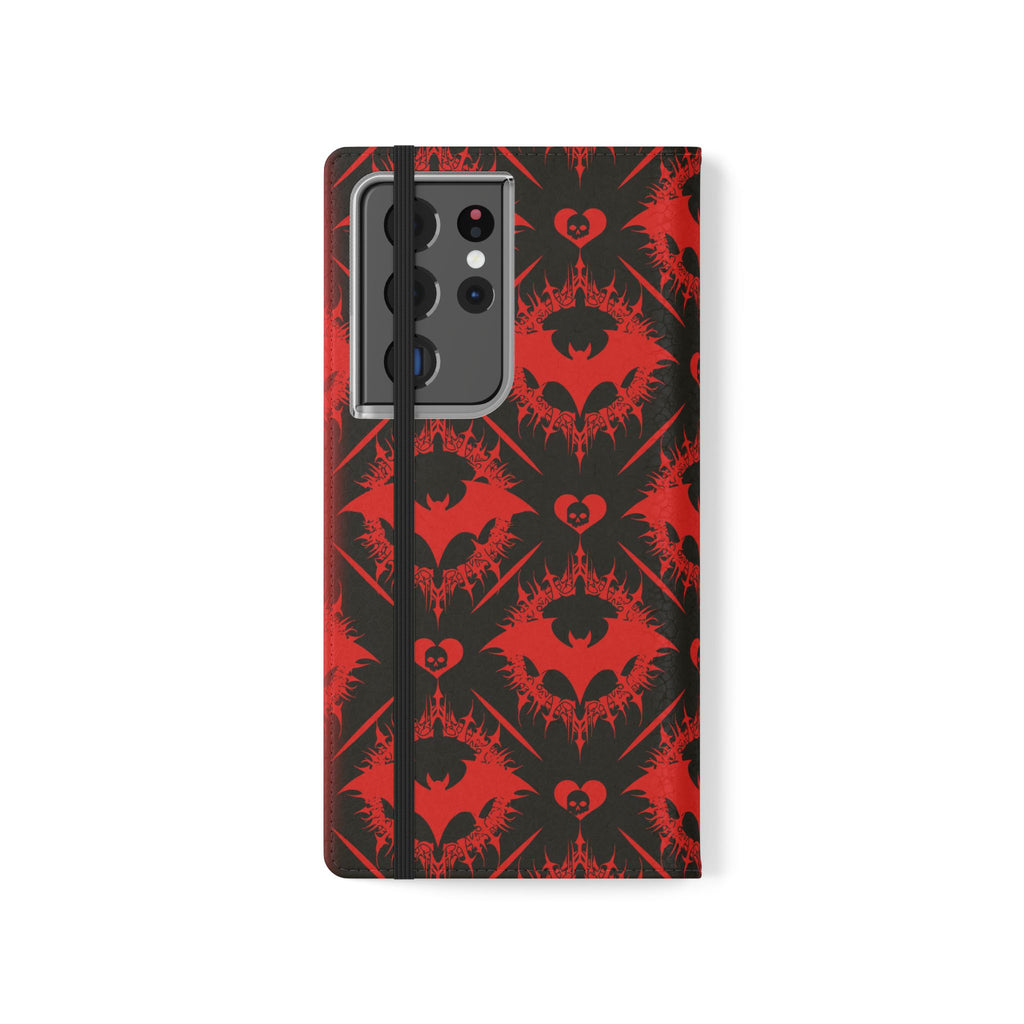 Gothic Bat Wallet Flip Case - Elegant Goth Phone Wallet - Bat Pattern Flip Case - Gothic Phone Case - Stylish Wallet Phone Case