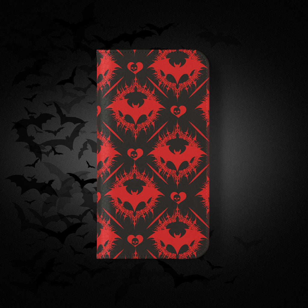 Gothic Bat Wallet Flip Case - Elegant Goth Phone Wallet - Bat Pattern Flip Case - Gothic Phone Case - Stylish Wallet Phone Case