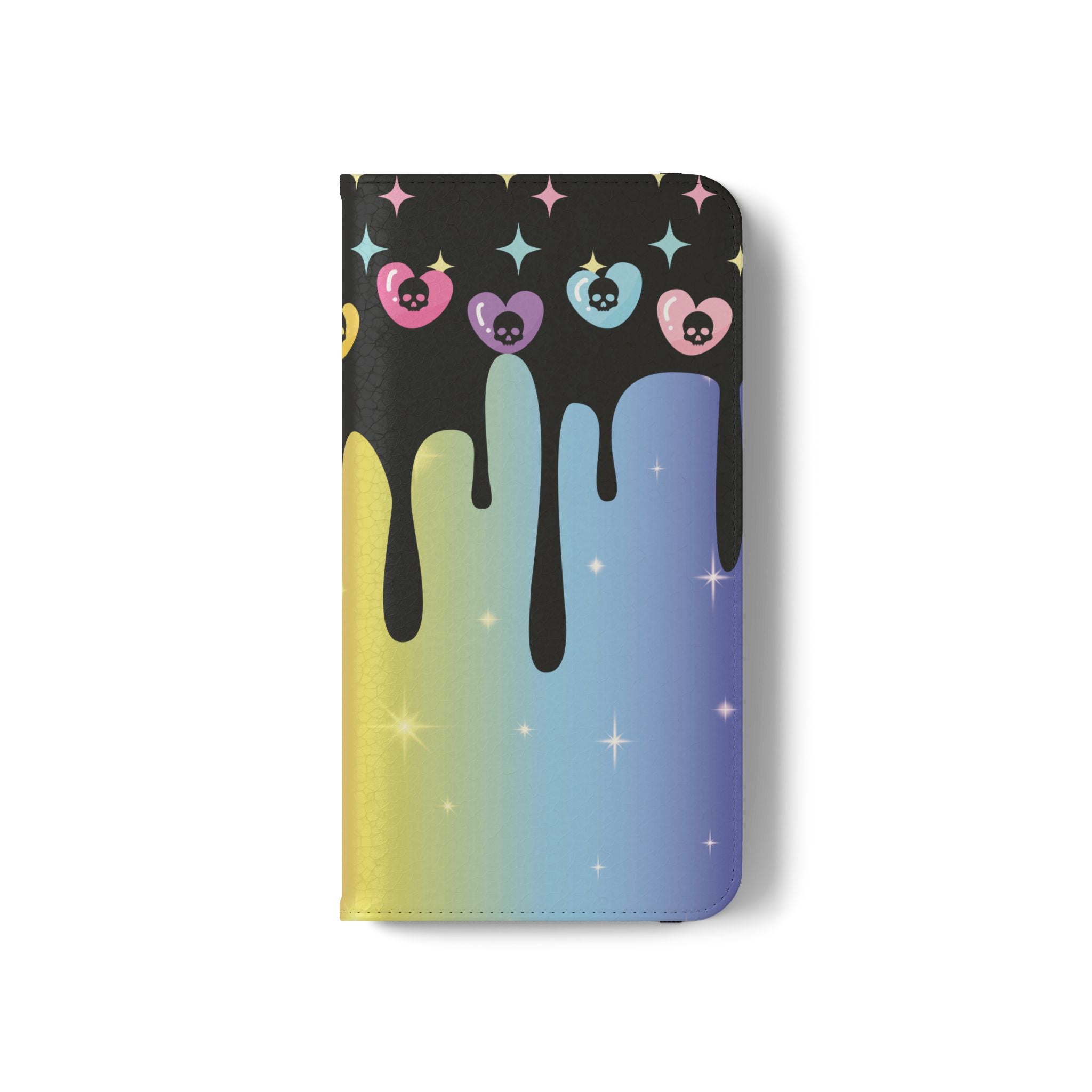 Pastel Goth Drippy Rainbow Skulls Flip Wallet Phone Case - Wallet Case for Samsung and iPhone - Gothic Style Wallet Phone Cases