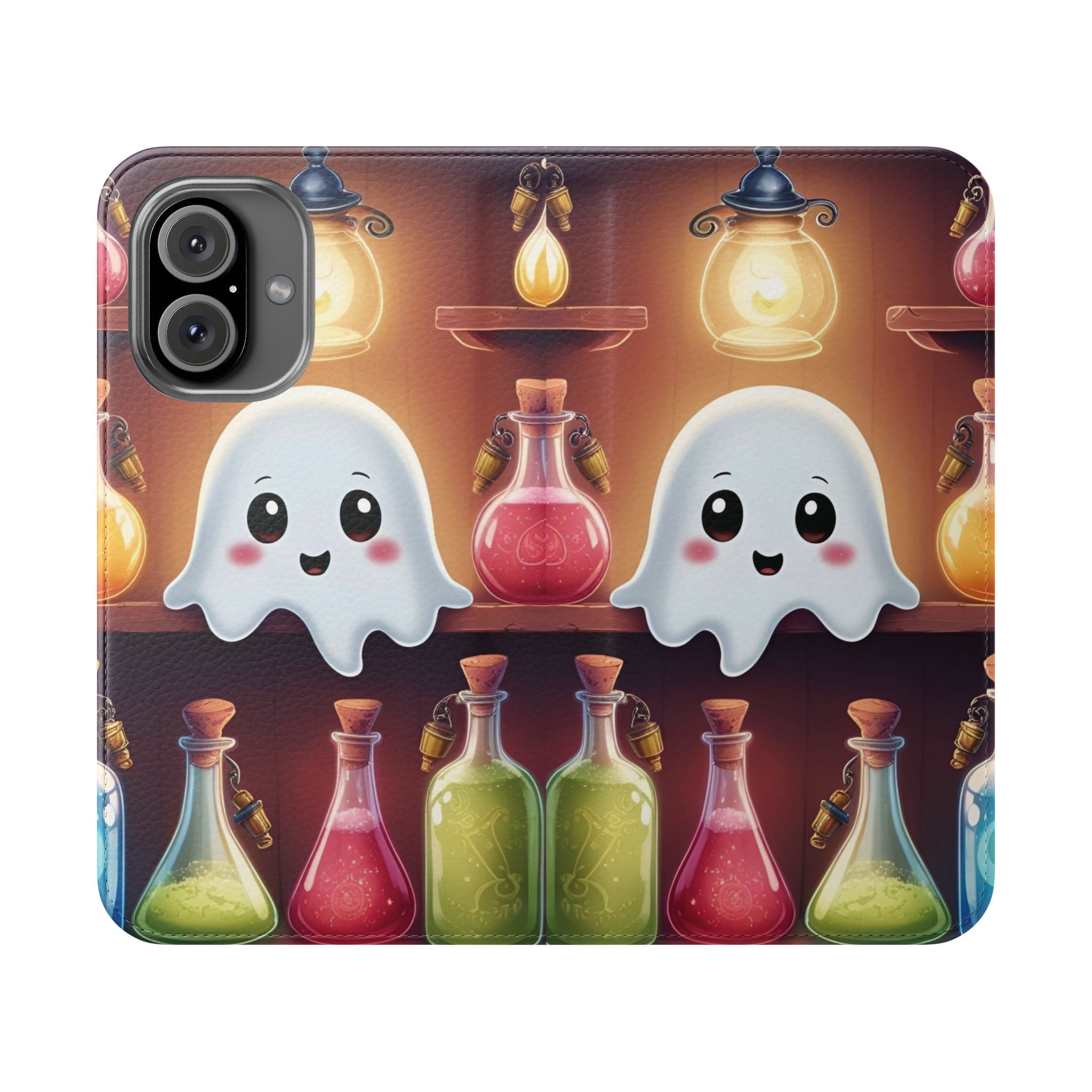 Apothecary Ghost Flip Wallet Case - Spooky Halloween Phone Case - Gothic Ghost Smartphone Case -  Ghost on a Shelf Wallet Case