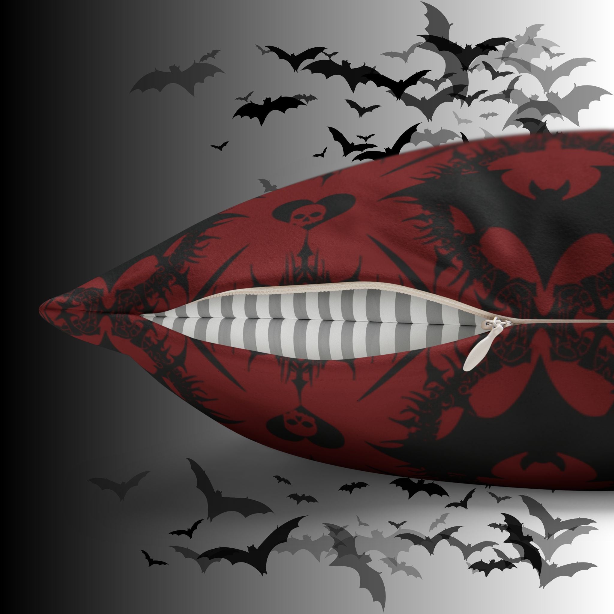 Gothic Bat Diamond Pattern Throw Pillow — Dark Red Damask Home Decor