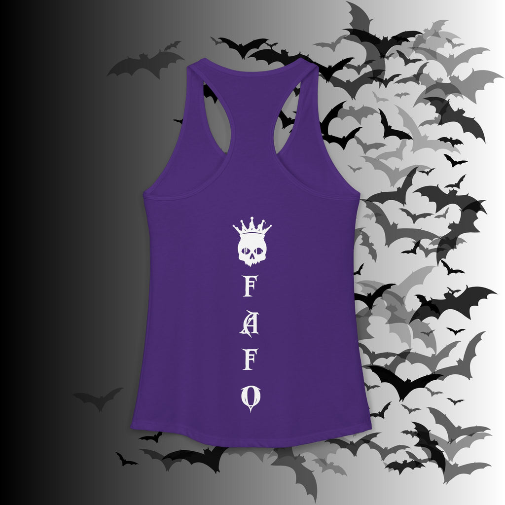 "FAFO" I Identify As A Threat Racerback Tank Top — Gothic Humor Front & Back