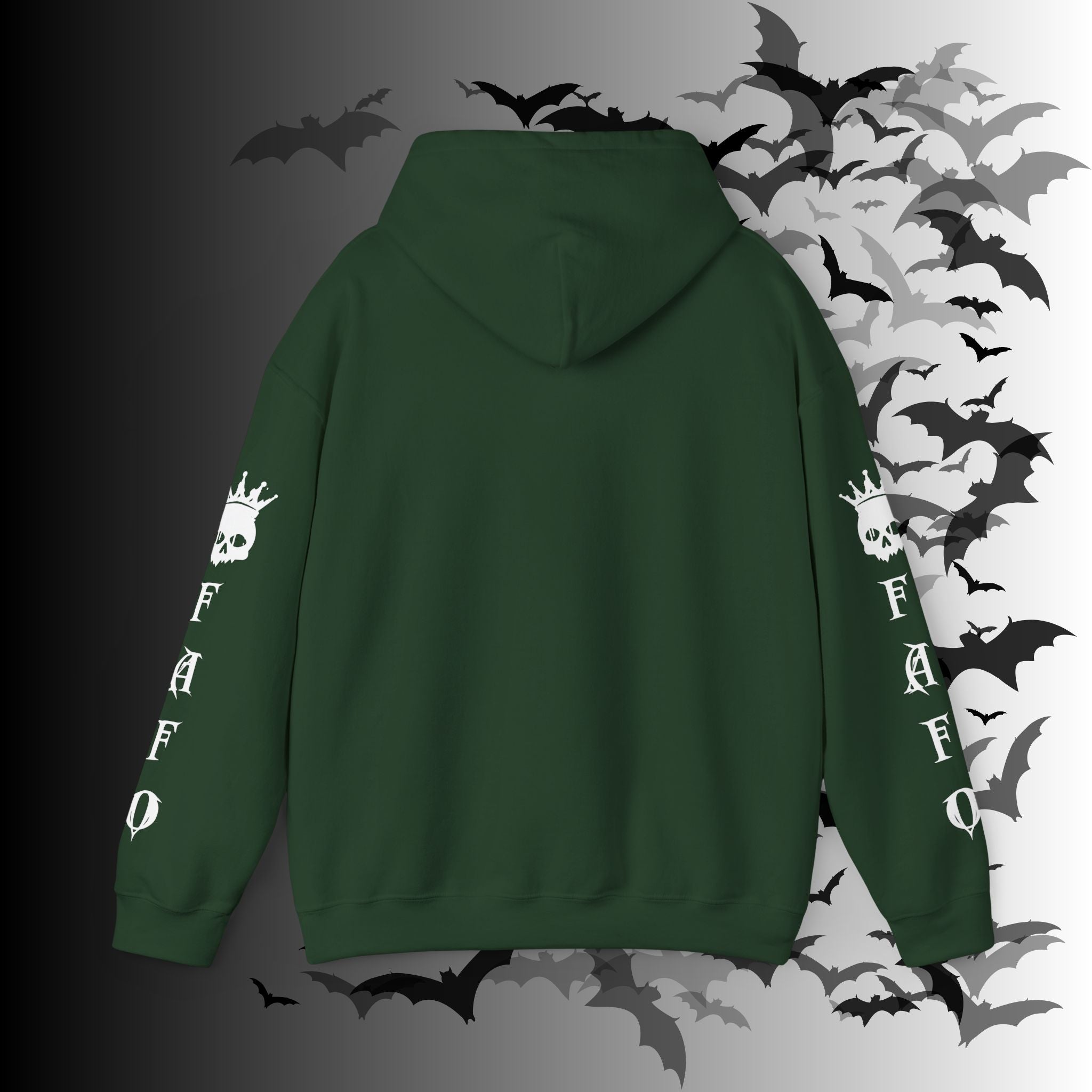 I Identify As a Threat Hoodie — Gothic Skull Sleeve Print FAFO Black