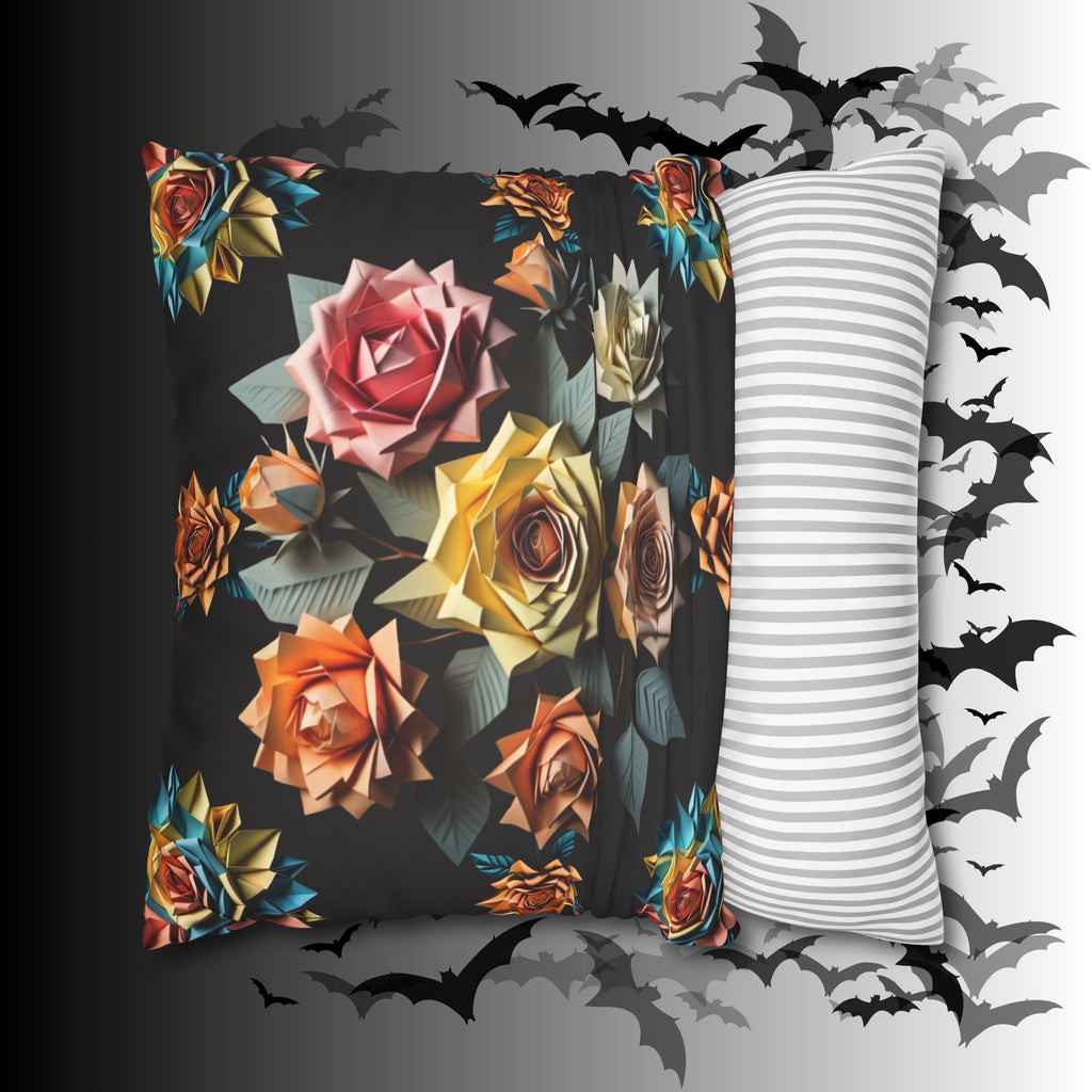 Gothic Origami Rose Throw Pillow — Dark Floral Botanical Home Decor