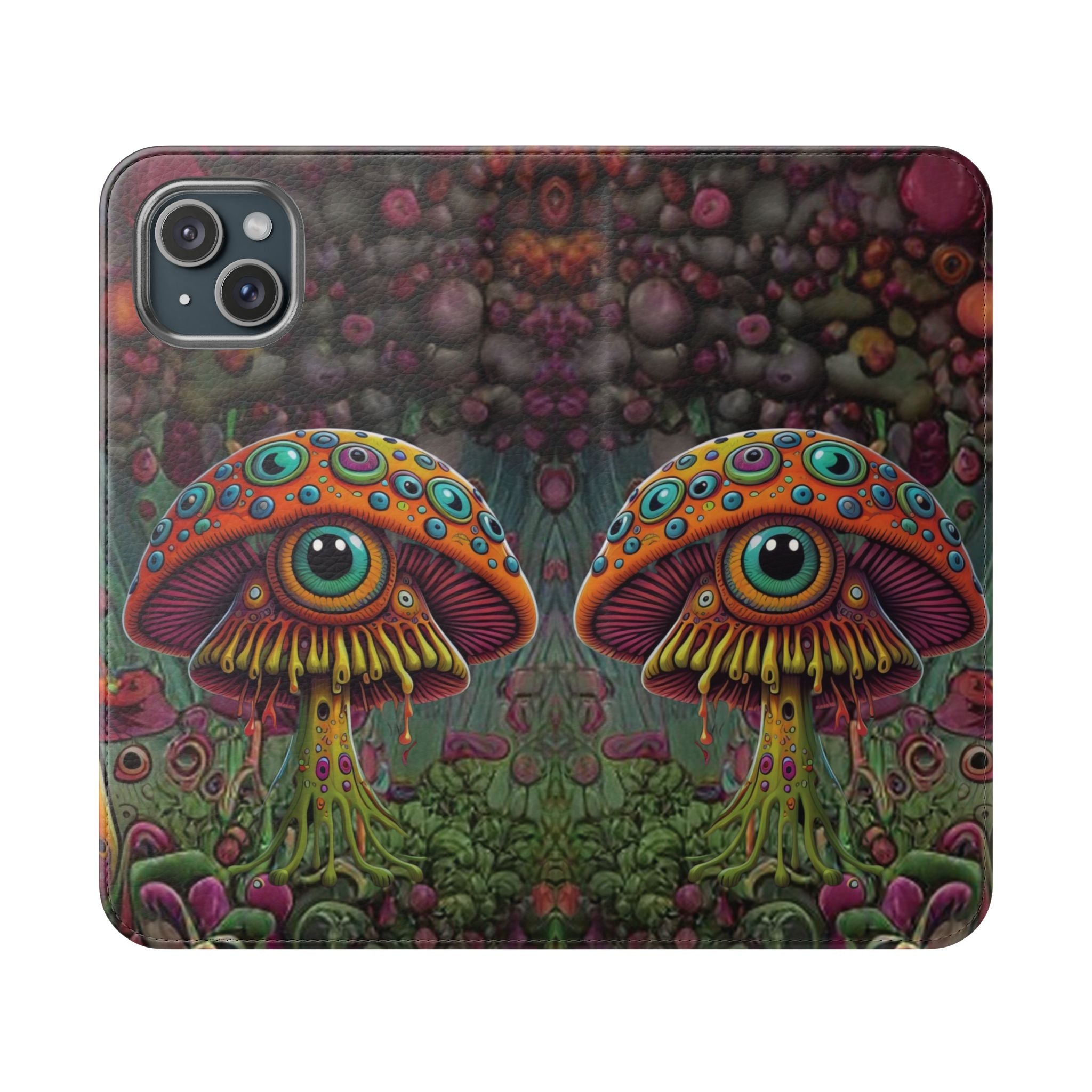 Trippy Mushroom Cottagecore Flip Wallet Phone Case - Mushroom Wallet Case for Samsung iPhone - Psychedelic Wallet Phone Cases