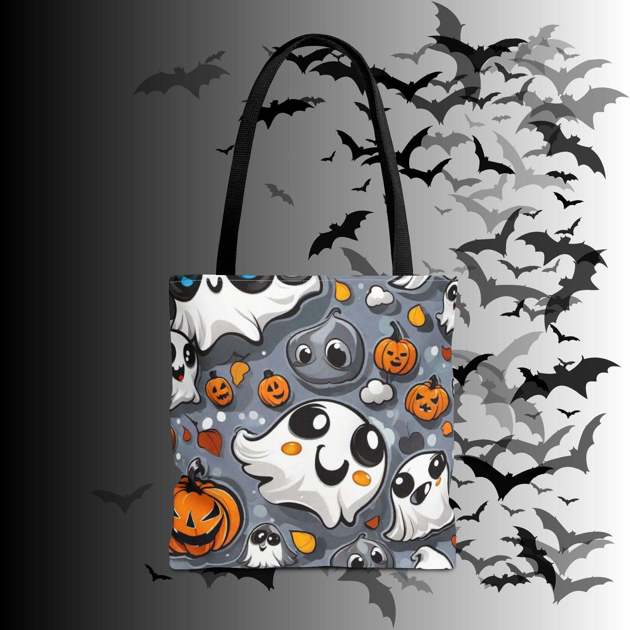 Kawaii Ghost & Pumpkin Halloween Tote Bag — Spooky All-Over Print