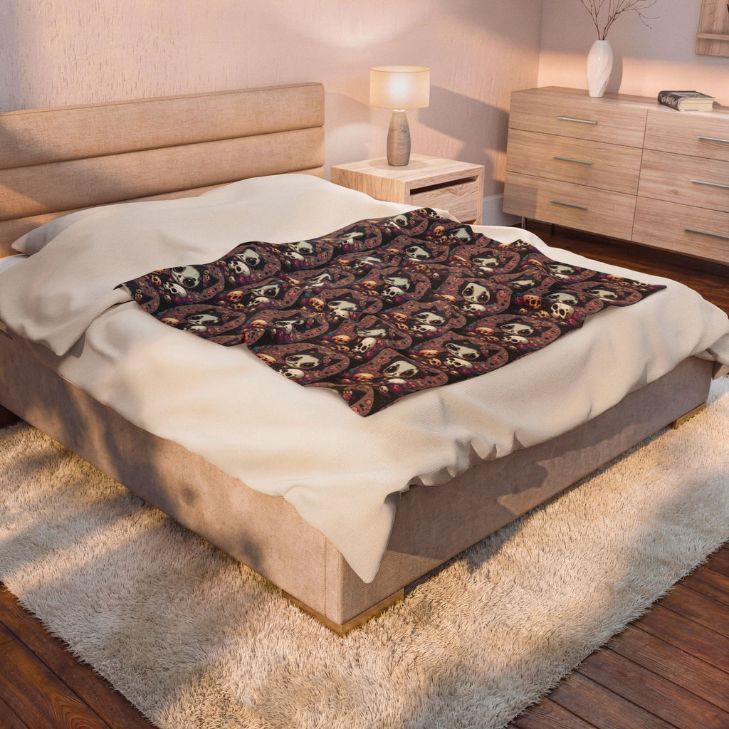 Kawaii Skull Cat Throw Blanket — Creepy Cute Gothic Home Decor